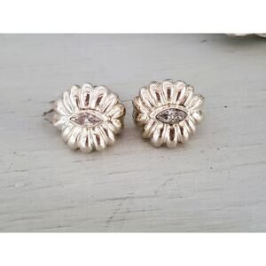 Vintage 1980s Italian Chunky Silver Scalloped Crystal Zirconia Earrings